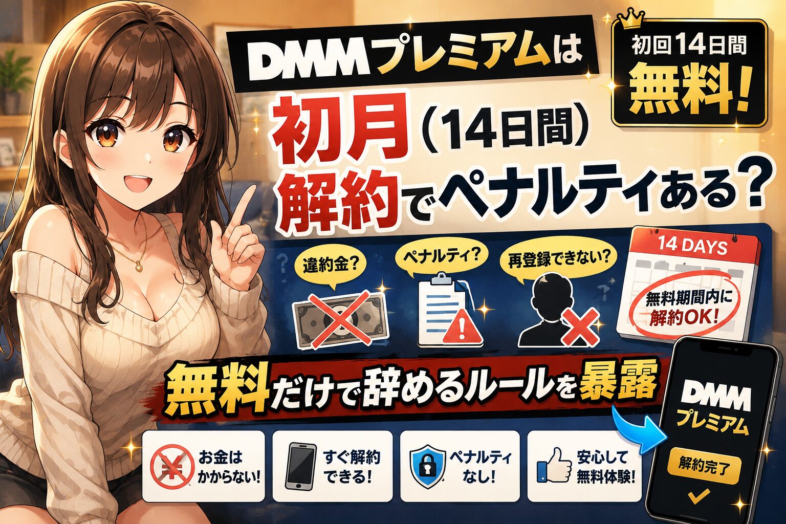 DMMプレミアムは初月（14日間）解約
